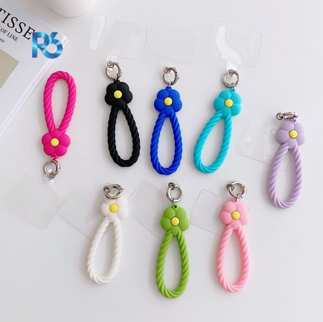 Colorful Silicone Woven Flower Mobile Phone Lanyard Creative Short Trendy Detachable Anti-Lost Feature Phone Case Keychain