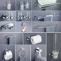 Ensemble d'accessoires de salle de bain modernes en acier inoxydable chromé poli, écologiques, à fixation murale, avec porte-brosse WC et porte-rouleau de papier toilette