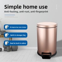 Poubelle ronde en acier inoxydable rose avec pédale et couvercle à bascule, anti-odeur, capacité 5L-12L, pour bureau, salle de bain, cuisine et maison