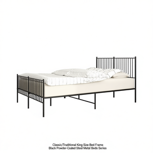 Classic King Size Metal Bed <b>Frame</b> <b>Black</b> Powder Coated Steel Bedroom Furniture - Product Image 1