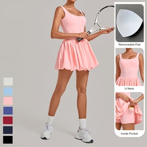 Ensemble 2 pièces sans manches pour femmes, idéal pour le golf <span class=keywords><strong>et</strong></span> le pickleball, robe de sport respirante à séchage rapide, avec short <span class=keywords><strong>et</strong></span> jupe de tennis pour la gym <span class=keywords><strong>et</strong></span> le yoga - Product Image 2