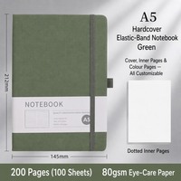 A5 Grünes Hardcover-Notizbuch mit Gummiband, Karierte Innenseiten, Anpassbares Tagebuch-Planer für Büro und Schule
