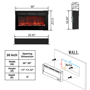 Luxstar 30" Wall-mounted Fireplace Realistic Effect Adjustable Thermostat <b>Dimmer</b> Remote Control 1500w Us Steel Ef30r Modern - Product Image 6