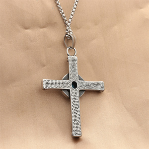 Stainless Steel <b>Cross</b> Pendant With Blue Gemstone Bezel Setting Punk Retro Men's Necklace 280600 - Product Image 2