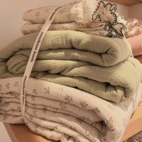 Housse de couette en gaze double froissée à imprimé floral, 100% coton, douce et respirante, literie pour enfants, ensemble de literie 3/4 pièces pour chambre à coucher