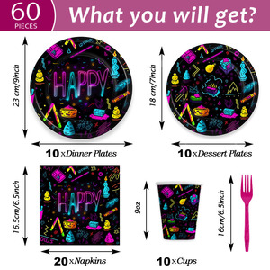 Vajilla Temática Brillante para Fiestas, Platos de Papel con Luz de Neón para Cumpleaños Infantiles, Juego de Vajilla de Papel con Tema de Neón - Product Image 3