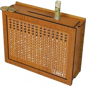 Retro Reusable Money Box with Money Goal and Numbers to Cross Wooden Money Box