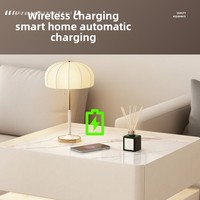 Table de Chevet Intelligente Moderne Minimaliste avec Lampe à Induction, Lumière de Chambre Luxe Léger, Multifonctionnelle, Recharge Sans Fil, Bluetooth, en Pierre