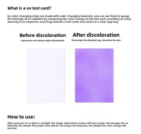 Carte de test UV en gros d'usine, format A4, en papier couché vierge, à changement de couleur UV, pour vêtements de protection solaire extérieure et protection anti-lumière bleue pour voiture