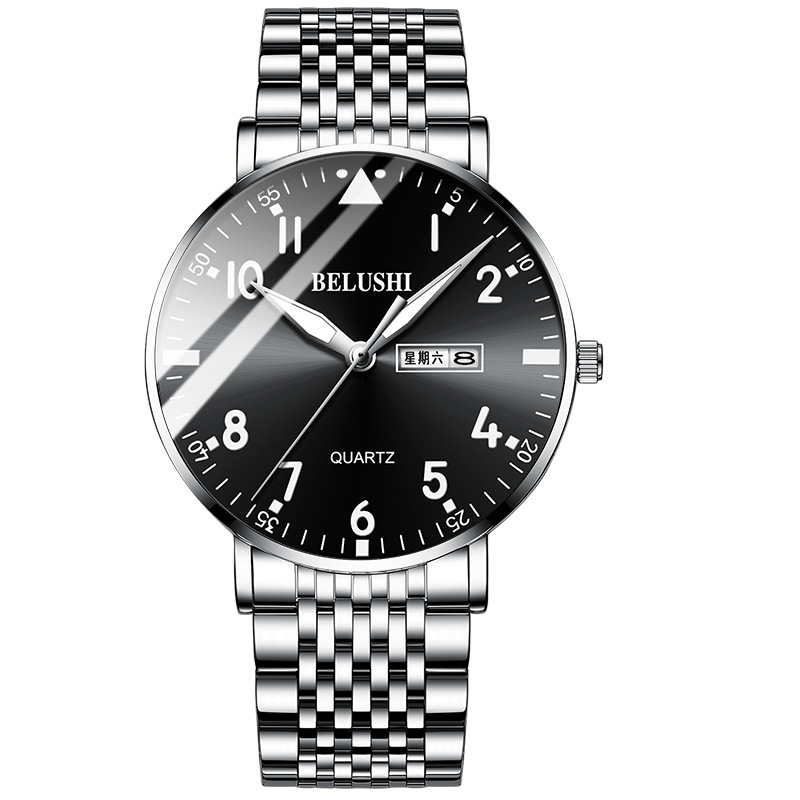 B-554 Boîtier Argenté Bracelet Acier Noir