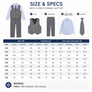 Traje Formal <span class=keywords><strong>de</strong></span> 4 Piezas <span class=keywords><strong>para</strong></span> Niños al por Mayor: Chaleco Cruzado, Camisa, Corbata y Pantalones - Atuendo <span class=keywords><strong>de</strong></span> Caballero <span class=keywords><strong>para</strong></span> Niños, Porta Anillos <span class=keywords><strong>de</strong></span> Boda - OEM - Product Image 6