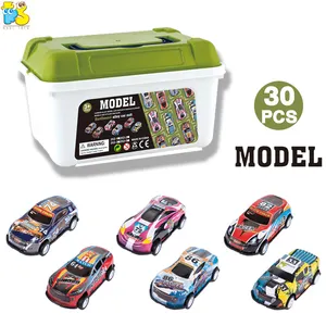 Mobil mainan kecil aloi Mini, set mainan mobil tarik mundur logam paduan Mini 30 buah dengan kotak penyimpanan mainan anak laki-laki