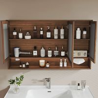 Armoire de toilette murale style Mid-Century couleur noyer avec miroir intelligent anti-buée et éclairage LED personnalisable