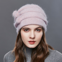 Bonnet en laine angora tricoté pour femme, vente en gros d'usine, bonnet tricoté avec doublure, bonnets chauds pour l'hiver pour femmes