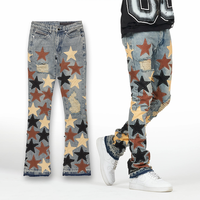 Pantalon en jean droit de haute qualité pour homme, jean évasé teinté, jean personnalisé avec patch étoile déchiré