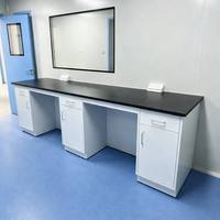 Banc de laboratoire mural tout acier avec plan de travail en résine phénolique résistant aux produits chimiques et armoires de base