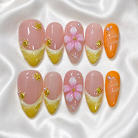 Ongles Amande Colorés French Manucure Faits Main Nude Crème Fleur 3D Coquille Dorée Perle 10 Pièces Capsules d'Ongles Couvrantes