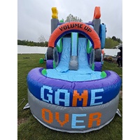 Rumah Kastil Tiup Kombinasi Permainan Gamer Bouncy House yang Dapat Disesuaikan dengan Seluncuran Basah untuk Bisnis Sewa Pesta