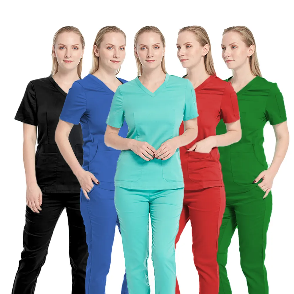 ZX Custom Medical Scrubs Uniforme Set Hombres Mujeres Stretch Enfermera Scrubs Traje