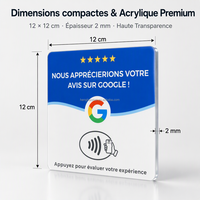 Carte de commentaires Google en français, plaque intelligente NFC en acrylique de 2 mm avec support adhésif, plaque de table sans contact pour la France