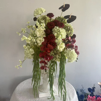 Dekorasi Pernikahan A-2052, Rangkaian Bunga, Bola Bunga Hydrangea, Sutra Buatan Tangan, Tanaman Buatan, Bola Bunga Merah Burgundy