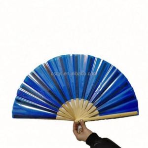 พัดพับพีวีซีโฮโลแกรมสีรุ้งขนาดใหญ่ ของขวัญโปรโมชั่นพร้อมส่ง  พัดไม้ไผ่เพ้นท์ลาย สำหรับงานเต้นรำและตกแต่งปาร์ตี้ - Product Image 2