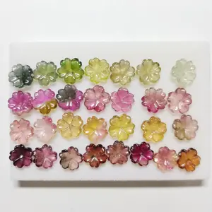 Top Quality Gorgeous Brazil Folk Art 10mm Carved Tourmaline Flower Handcraft Speciality Gems