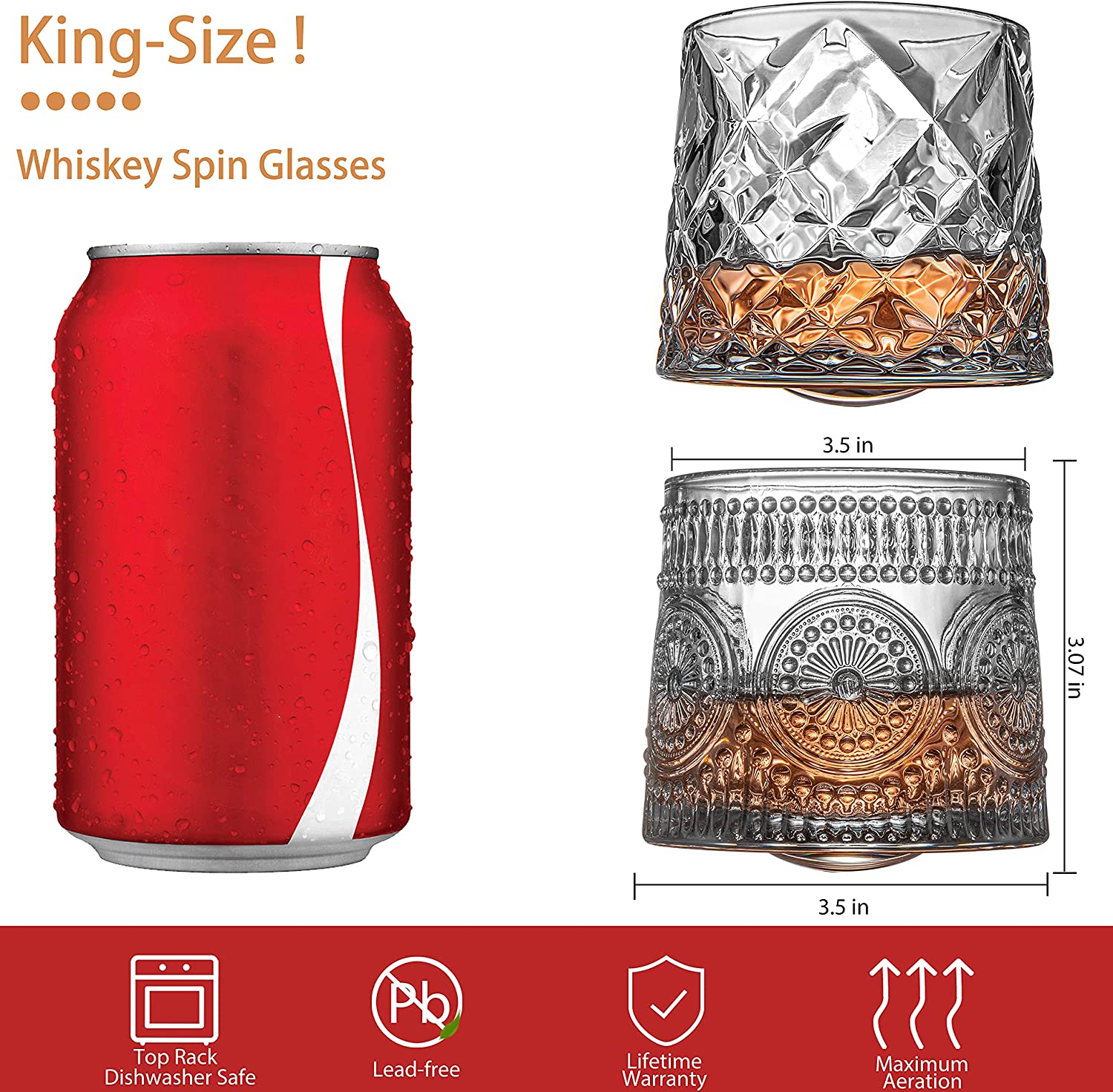 Rotating Whiskey Glasses 10.8 oz Set of 2 Spinning Swirling Drinking Glasses Stress Tumbler