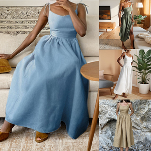 Abiti Casual da Donna all'Ingrosso, Stile Foresta, Eleganti, Sexy, con Scollo a V Profondo, Vita Naturale, Tinta Unita, alla Moda, Estivi - Product Image 2