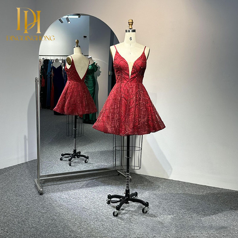 strapless open back dress Cicinia Burgundy Graduation Dresses Short Sheath Spaghetti Straps Mini main image 1