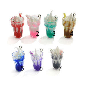 Kem Sữa Trà Cup Resin Flat Lại Cabochon Thực Phẩm Trang Trí Quyến Rũ Hàng Thủ Công Móc Chìa Khóa Mặt Dây Chuyền Bông Tai Phụ Kiện - Product Image 1