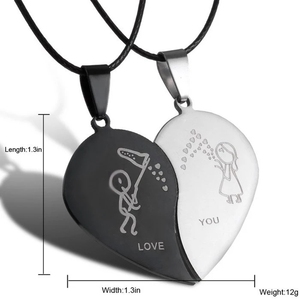 Coppie Gioielli Rotto Collane Del Cuore Nero Coppia <span class=keywords><strong>Collana</strong></span> In Acciaio Inox Incidere Love You Pendenti di <span class=keywords><strong>Collana</strong></span> di san Valentino - Product Image 4