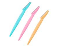 Juego de Tres Cuchillas Plegables Portátiles de Acero Inoxidable para Cejas con Malla Protectora, para Bordado, Recorte de Pelo y Cuidado Personal