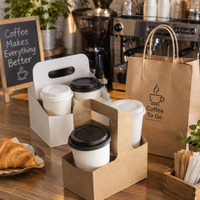Porte-gobelets en papier kraft et blanc, supports jetables avec poignée pour le transport de boissons à emporter