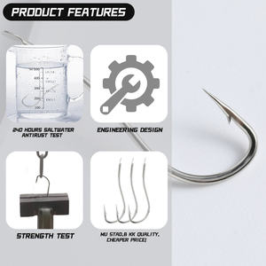 Anzuelos Individuales RYUSEN BARB SHANK <span class=keywords><strong>KONA</strong></span> H12801 Blancos, Dorados y Rojos, con Doble Espina, Púas, Mango Largo, Tipo Jig Circular, Anticorrosión - Product Image 4