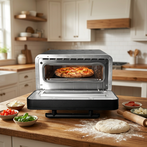 Four à pizza électrique domestique avec plaque chauffante supérieure en verre microcristallin et élément chauffant inférieur, pour cuisson à haute température - Product Image 1