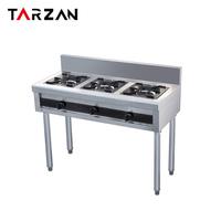Cuisinière à gaz commerciale autonome en acier inoxydable à 4 brûleurs pour marmites en terre cuite, avec étagère de rangement, pour restaurant et cantine