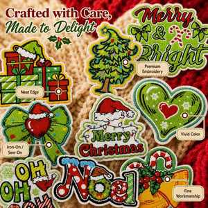 Listo para Enviar: Espléndidos Parches de Aplique con Eslogan Navideño, Caja de Regalo de Navidad, Gorro de Papá <span class=keywords><strong>Noel</strong></span>, Feliz Navidad - Product Image 3