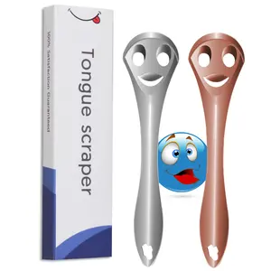 2023 Smiley 100% Stainless Steel Tongue Scraper Oral Cleaning Tool Oral Odor Remover Clean Tongue