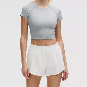Pantalones Cortos Deportivos de Cintura Alta para Mujer, Tallas Grandes, de Secado Rápido, Cómodos para la Piel, Color Sólido, Cierre Elástico en la Cintura - Product Image 2