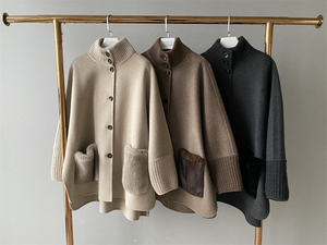 Cappotto di Lana Personalizzato Jxwatcher con Collo Alto e Lunghezza Media, Cappotto Invernale in Vera Lana di <span class=keywords><strong>Cashmere</strong></span> con Polsini a Costine e Tasche in Pelliccia di Visone per Donne - Product Image 2