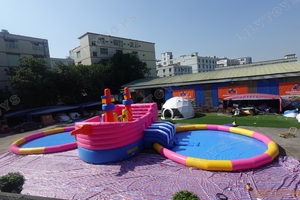 Parque acuático inflable <span class=keywords><strong>Fiesta</strong></span> Rosa colorido con dos piscinas grandes y tobogán para disfrute familiar - Product Image 4