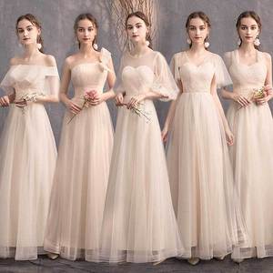 Bridesmaid Dress Champagne Color A-Line Tulle Sweetheart Neckline Long Formal Evening Dress For Wedding Party Graduation - Product Image 1