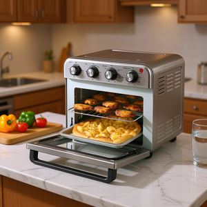 Horno de convección de 18L y 1700W, tostador de acero inoxidable, grill combinado de encimera para pizza de 6 rebanadas, tostador de 10 pulgadas para uso doméstico. - Product Image 2