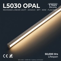 Lampu Linear LED Recessed Komersial 8FT 60W 2414mm 6000lm Opal Diffuser Trimless 6063 Aluminium 50x30 6500K untuk Supermarket Mall