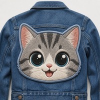 Patch brodé personnalisé motif visage de chat mignon, thermocollant 3D à bords découpés, pour combinaison, cadeau, thermocollant à bords découpés