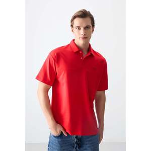Polo en coton Oxford pour homme Fiesta, manches courtes, coupe ample, anti-rétrécissement, rouge basique 88382 - Product Image 6