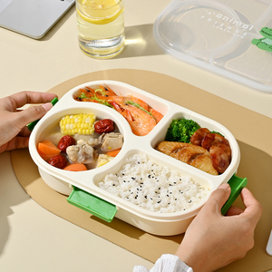 กล่องข้าวพลาสติกแบบพกพา ลายสวย 4 ช่อง ใช้กับไมโครเวฟได้ ฝาปิดสนิท สำหรับเด็ก - Product Image 6