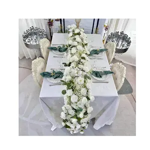 2024 Wedding Decor Artificial Flowers Bouquet Floral Runner Decorative White Orchid Modern Wedding Table Flowers Runner Design