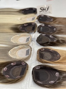 Base grande 6*7 Topper capelli umani in seta ebrea con radici nere con evidenziazione marrone per donne bianche - Product Image 6